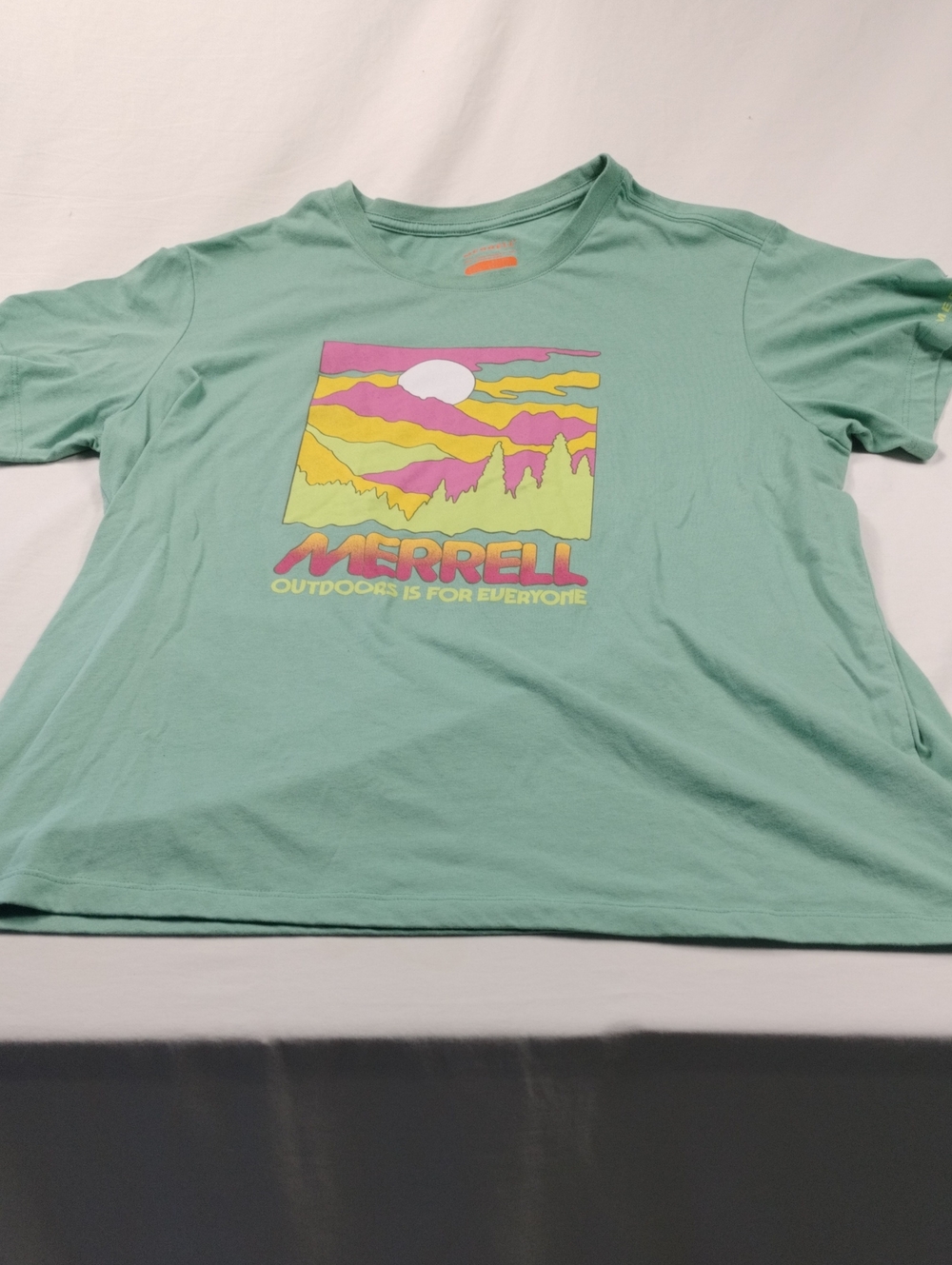 Merrell Mint Green Short Sleeve Tee with Multicolor Sunset Graphic